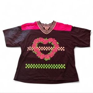 Black and pink vintage checkered floral shirt